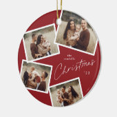 スクリプモダント4フォトコラージュ赤クリスマス セラミックオーナメント (左)