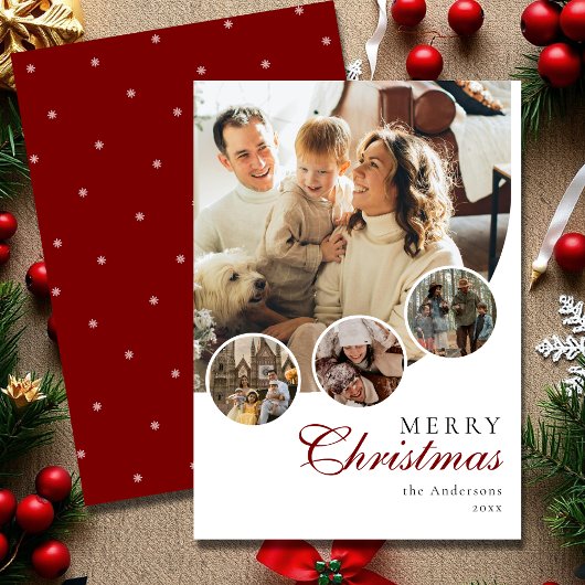 スクリプモダント4フォトコラージュ赤メリークリスマス シーズンカード