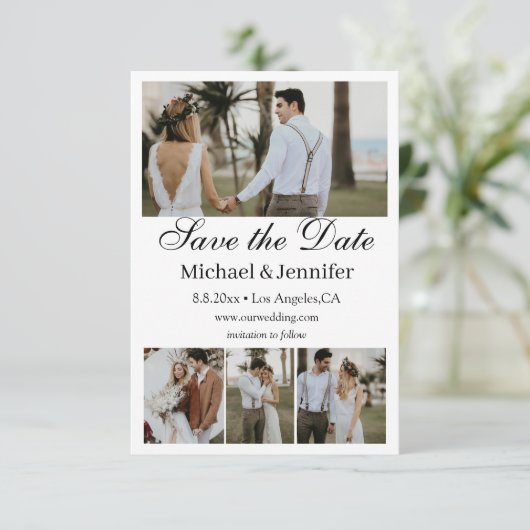 スクリプモダント4枚の写真collage boho日付を保存 招待状 (スタンド正面)