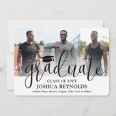 スクリプモダント4枚フォトブラック&ホワイト卒業 案内状 (正面)