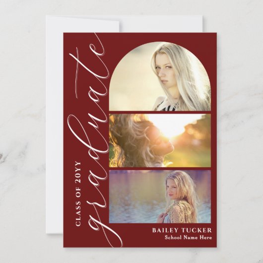 スクリプモダント4 – フォトダークレッドアーチ卒業 サンキューカード (正面)