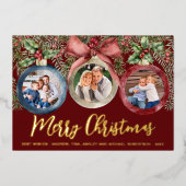 スクリプモダント・クリスマス・オーナメント・ファミリー写真赤 箔シーズンカード (正面)