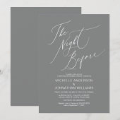 スクリプモダント、グレイ、リハ結婚ーサルディナー 招待状 (正面/裏面)