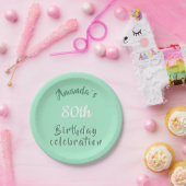 スクリプモダント・ネオ・ミント80th誕生日パーティー ペーパープレート (パーティー)