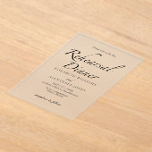 スクリプモダント・ミニマル・リハーサル・ディナー アクリル招待状 (レイダウン)