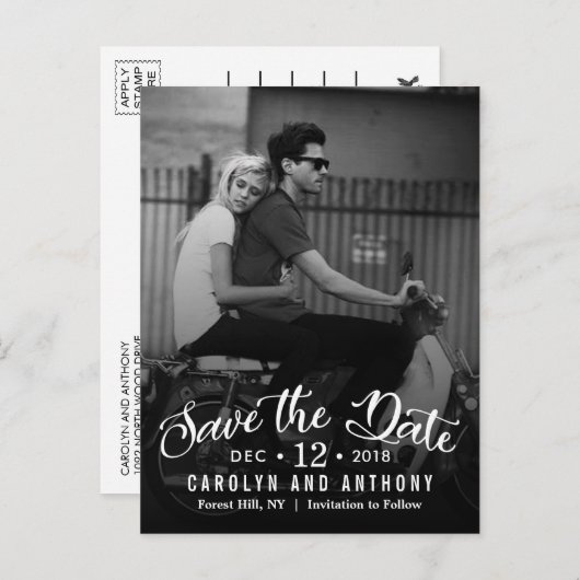 スクリプモダント |写真カスタム日付の保存 案内ポストカード (正面/裏面)