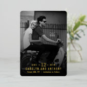 スクリプモダント |写真カスタム日付の保存 箔招待状 (立ち正面)