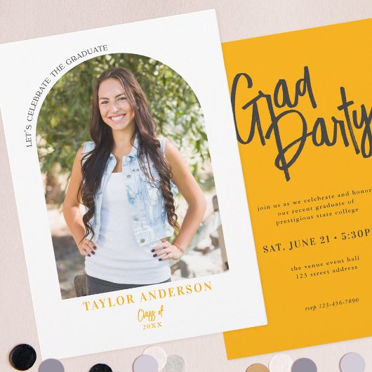 スクリプモダントArchフォトイエローグレーグラードパーティー 招待状