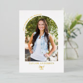 スクリプモダントArchフォトブルー卒業パーティー 箔招待状 (立ち正面)