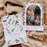 スクリプモダントBright Pink Greenery Arch 1写真 シーズンカード<br><div class="desc">このコレクションは、水色の鮮やかなピンクの花模様、果実と冬の緑モダンとエレガントタイポグラフィ、冬の植物のパターンをバック。</div>