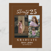 スクリプモダントBrown 3フォトコラージュ卒業 案内状 (正面/裏面)