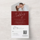 スクリプモダントBurgundy赤写真QRコード結婚s オールインワン招待状 (内側)