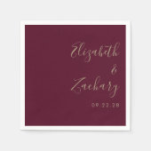 スクリプモダントBurgundy金ゴールド結婚ズ スタンダードカクテルナプキン (正面)