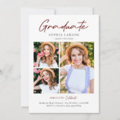 スクリプモダントBurgundy 3フォトコラージュ卒業 案内状 (正面)