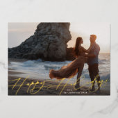 スクリプモダントChristmas写真ハッピー金ゴールド 箔シーズンカード (正面)