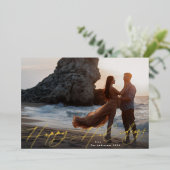 スクリプモダントChristmas写真ハッピー金ゴールド 箔シーズンカード (立ち正面)