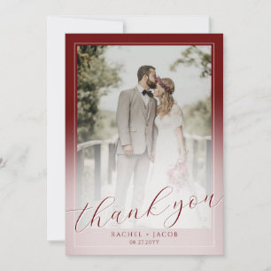 スクリプモダントDark Red 2-Photo's 結婚 Thank You サンキューカード