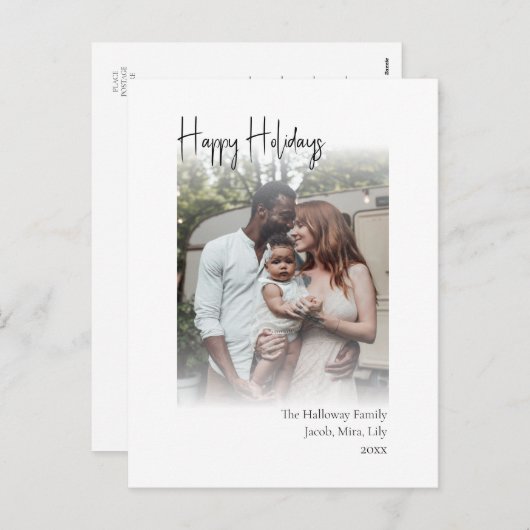 スクリプモダントHappy Holidays縦色あせた写真 シーズンポストカード (正面/裏面)