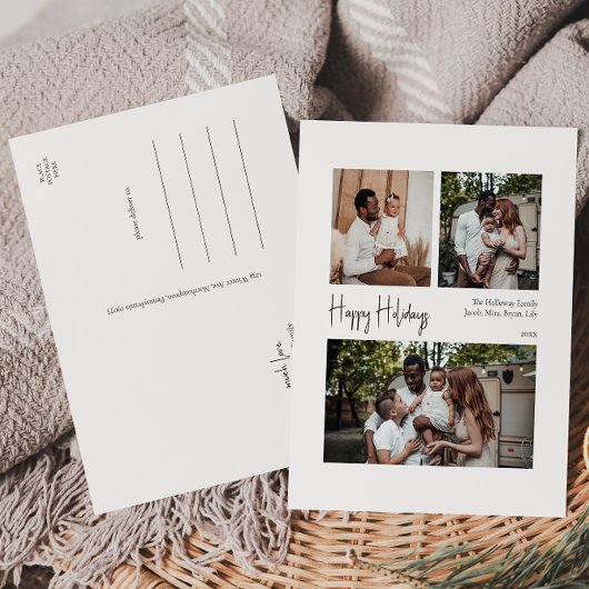 スクリプモダントHappy Holidays Centered Three-Photo シーズンポストカード