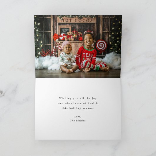 スクリプモダントJoyフォトホリデー折り畳みグリーティング カード (内部)