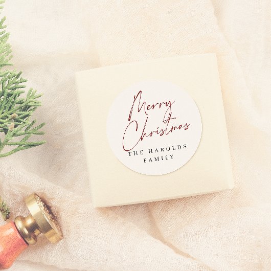 スクリプモダントMerry Christmasカスタムファミリー名 ラウンドシール