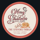 スクリプモダントMerry Christmasシナモンオレンジ ラウンドシール<br><div class="desc">モダンcookieスクリプトhappy holidays cinnamon orange魅力的なモダンプロフェッショナルデザインとコンテンポラリーtouch。優雅さとスタイルのtouch。モノグラカスタマイズムのイニシャルと名前とアドレスの詳細</div>