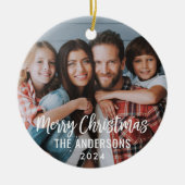 スクリプモダントMerry Christmas家族写真 セラミックオーナメント (正面)