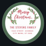 スクリプモダントMerry Christmas green holly Label ラウンドシール<br><div class="desc">メリー・モダンクリスマス・ホリーの脚本。魅力的なモダンプロフェッショナルデザインとコンテンポラリーtouch。エレガンスとスタイルのtouch。カスタマイズモノグラムのイニシャル、名前とアドレスの詳細。</div>
