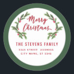 スクリプモダントMerry Christmas green holly Label ラウンドシール<br><div class="desc">メリー・モダンクリスマス・ホリーの脚本。魅力的なモダンプロフェッショナルデザインとコンテンポラリーtouch。エレガンスとスタイルのtouch。カスタマイズモノグラムのイニシャル、名前とアドレスの詳細。</div>