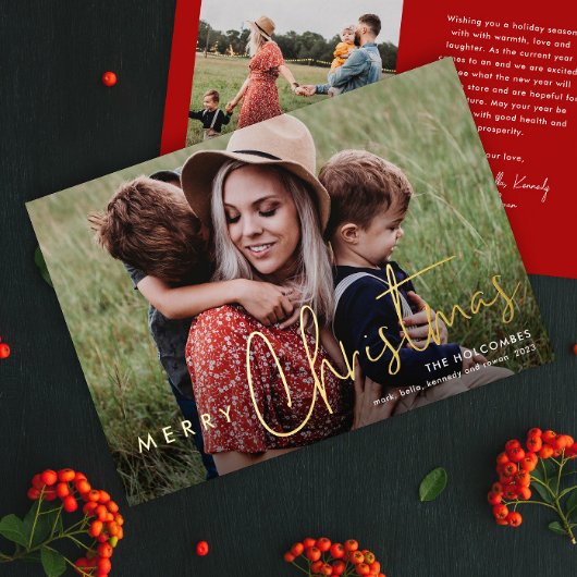 スクリプモダントMerry Christmas Photo 箔シーズンカード