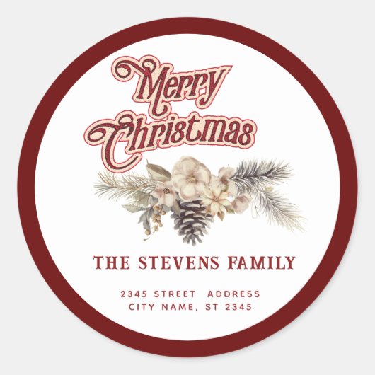 スクリプモダントMerry Christmas pine coneフローラ ラウンドシール (正面)