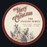 スクリプモダントMerry Christmas pine coneフローラ ラウンドシール<br><div class="desc">スクリプモダント赤メリークリスマスパインフローラ。魅力的なモダンプロフェッショナルデザインとコンテンポラリーtouch。優雅さとスタイルのtouch。モノグラカスタマイズムのイニシャルと名前とアドレスの詳細</div>