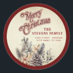 スクリプモダントMerry Christmas pine coneフローラ ラウンドシール<br><div class="desc">スクリプモダント赤メリークリスマスパインフローラ。魅力的なモダンプロフェッショナルデザインとコンテンポラリーtouch。優雅さとスタイルのtouch。モノグラカスタマイズムのイニシャルと名前とアドレスの詳細</div>