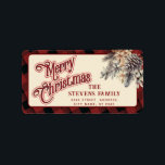 スクリプモダントMerry Christmas pine coneフローラ ラベル<br><div class="desc">スクリプモダント赤メリークリスマスパインフローラ。魅力的なモダンプロフェッショナルデザインとコンテンポラリーtouch。優雅さとスタイルのtouch。モノグラカスタマイズムのイニシャルと名前とアドレスの詳細</div>