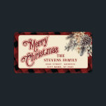 スクリプモダントMerry Christmas pine coneフローラ ラベル<br><div class="desc">スクリプモダント赤メリークリスマスパインフローラ。魅力的なモダンプロフェッショナルデザインとコンテンポラリーtouch。優雅さとスタイルのtouch。モノグラカスタマイズムのイニシャルと名前とアドレスの詳細</div>
