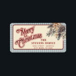 スクリプモダントMerry Christmas pine coneフローラ ラベル<br><div class="desc">スクリプモダント赤メリークリスマスパインフローラ。魅力的なモダンプロフェッショナルデザインとコンテンポラリーtouch。優雅さとスタイルのtouch。モノグラカスタマイズムのイニシャルと名前とアドレスの詳細</div>