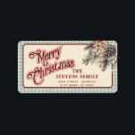 スクリプモダントMerry Christmas pine coneフローラ ラベル<br><div class="desc">スクリプモダント赤メリークリスマスパインフローラ。魅力的なモダンプロフェッショナルデザインとコンテンポラリーtouch。優雅さとスタイルのtouch。モノグラカスタマイズムのイニシャルと名前とアドレスの詳細</div>