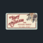 スクリプモダントMerry Christmas pine coneフローラ ラベル<br><div class="desc">スクリプモダント赤メリークリスマスパインフローラ。魅力的なモダンプロフェッショナルデザインとコンテンポラリーtouch。優雅さとスタイルのtouch。モノグラカスタマイズムのイニシャルと名前とアドレスの詳細</div>