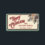 スクリプモダントMerry Christmas pine coneフローラ ラベル<br><div class="desc">スクリプモダント赤メリークリスマスパインフローラ。魅力的なモダンプロフェッショナルデザインとコンテンポラリーtouch。優雅さとスタイルのtouch。モノグラカスタマイズムのイニシャルと名前とアドレスの詳細</div>