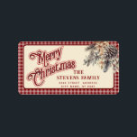 スクリプモダントMerry Christmas pine coneフローラ ラベル<br><div class="desc">スクリプモダント赤メリークリスマスパインフローラ。魅力的なモダンプロフェッショナルデザインとコンテンポラリーtouch。優雅さとスタイルのtouch。モノグラカスタマイズムのイニシャルと名前とアドレスの詳細</div>