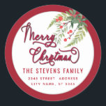 スクリプモダントMerry Christmas red holly Label ラウンドシール<br><div class="desc">メリー・モダンクリスマス・ホリーの脚本。魅力的なモダンプロフェッショナルデザインとコンテンポラリーtouch。エレガンスとスタイルのtouch。カスタマイズモノグラムのイニシャル、名前とアドレスの詳細。</div>