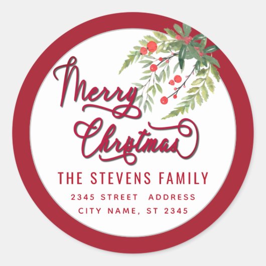 スクリプモダントMerry Christmas red holly Label ラウンドシール (正面)