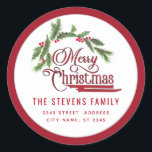 スクリプモダントMerry Christmas red holly Label ラウンドシール<br><div class="desc">メリー・モダンクリスマス・ホリーの脚本。魅力的なモダンプロフェッショナルデザインとコンテンポラリーtouch。エレガンスとスタイルのtouch。カスタマイズモノグラムのイニシャル、名前とアドレスの詳細。</div>