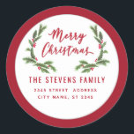 スクリプモダントMerry Christmas red holly Label ラウンドシール<br><div class="desc">メリー・モダンクリスマス・ホリーの脚本。魅力的なモダンプロフェッショナルデザインとコンテンポラリーtouch。エレガンスとスタイルのtouch。カスタマイズモノグラムのイニシャル、名前とアドレスの詳細。</div>