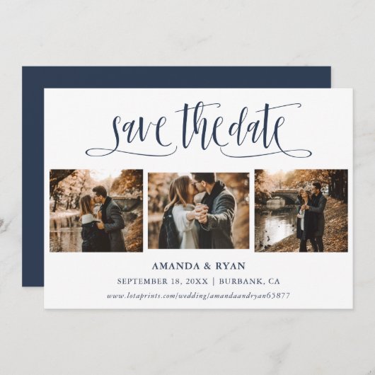 スクリプモダントNavy結婚の写真Save The Date セーブザデート (正面/裏面)