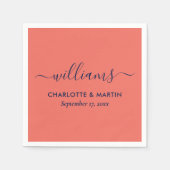 スクリプモダントNavy BlueとCoral結婚の スタンダードカクテルナプキン (正面)