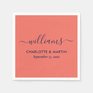 スクリプモダントNavy BlueとCoral結婚の スタンダードカクテルナプキン