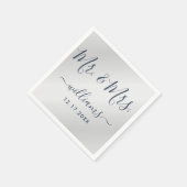 スクリプモダントNavy BlueとSilver Mr.とMrs. スタンダードカクテルナプキン (角)