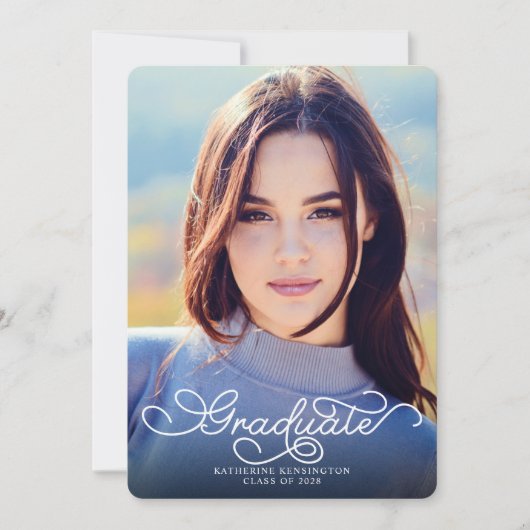スクリプモダントNavy Blue写真エレガント卒業 案内状 (正面)