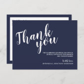 スクリプモダントNavy Blue結婚's Thank You ポストカード (正面/裏面)